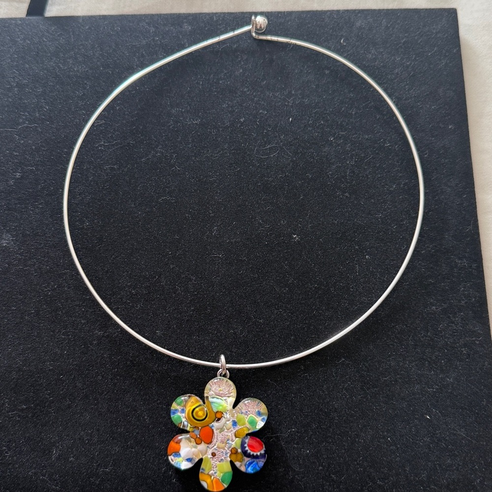 Colorful Rare Murano Glass Flower Pendant Necklace with collar